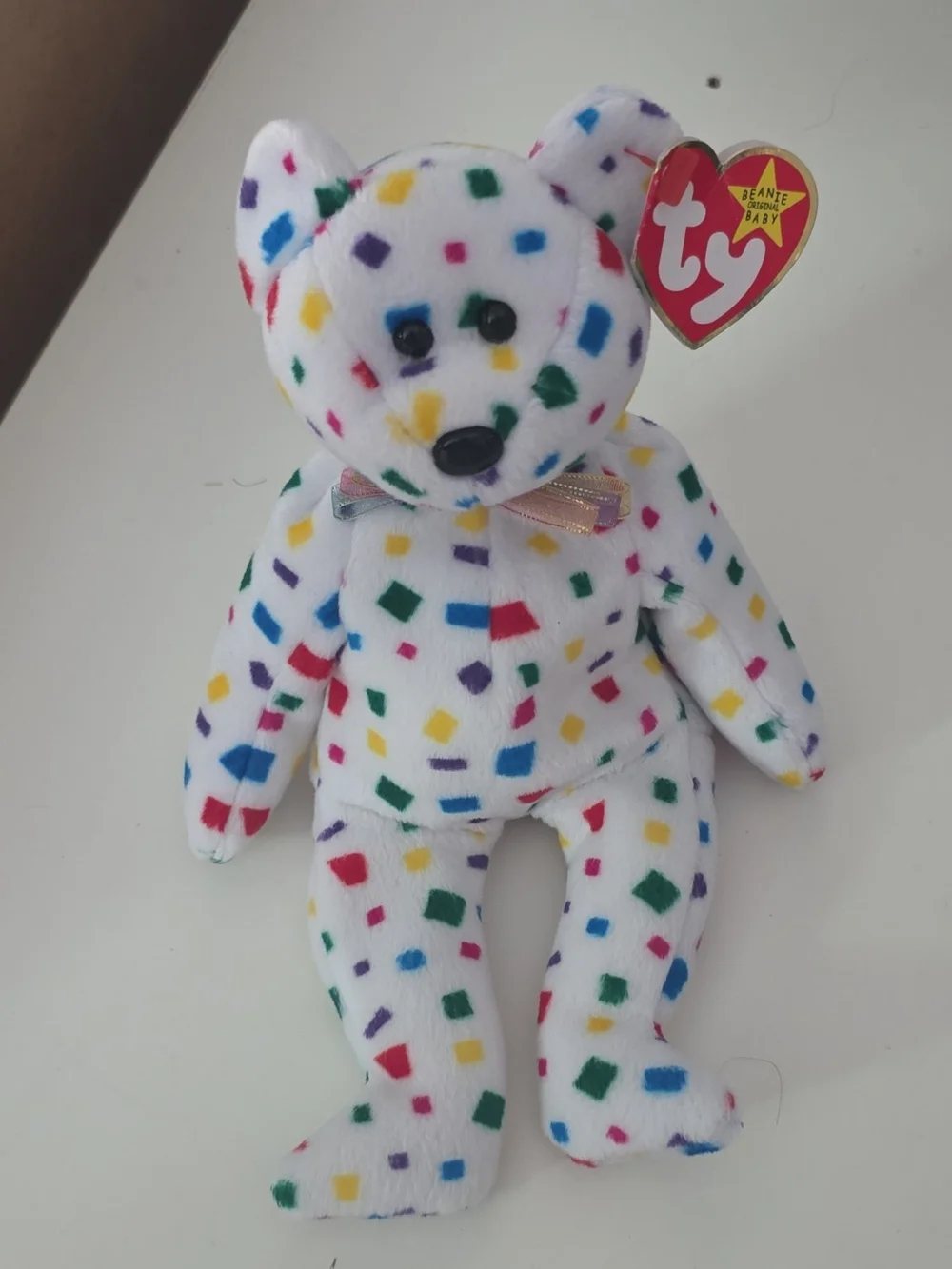 TY Beanie Baby Plush Bear - White Confetti Pattern